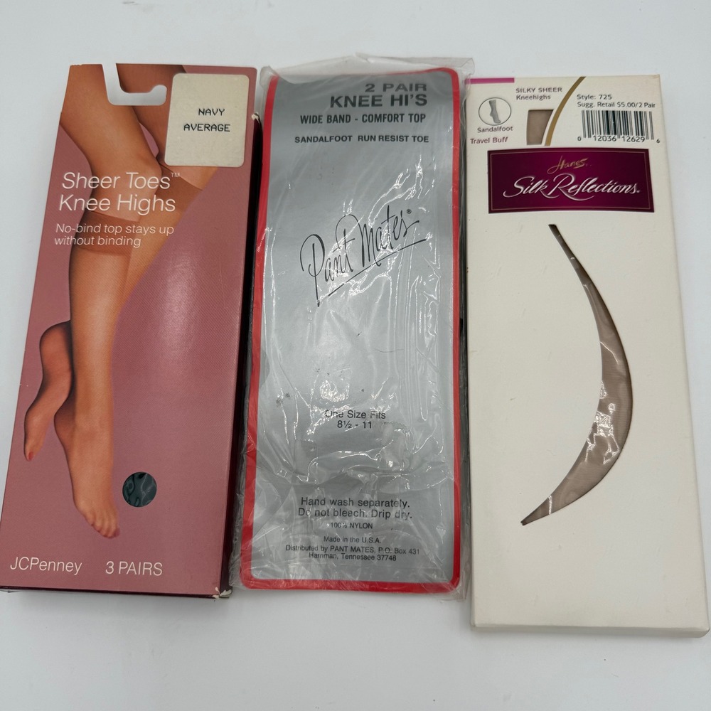 Vintage Hosiery Lot 7 Pairs JCPenney Hanes Silk Reflections Pant Mates Navy Buff
